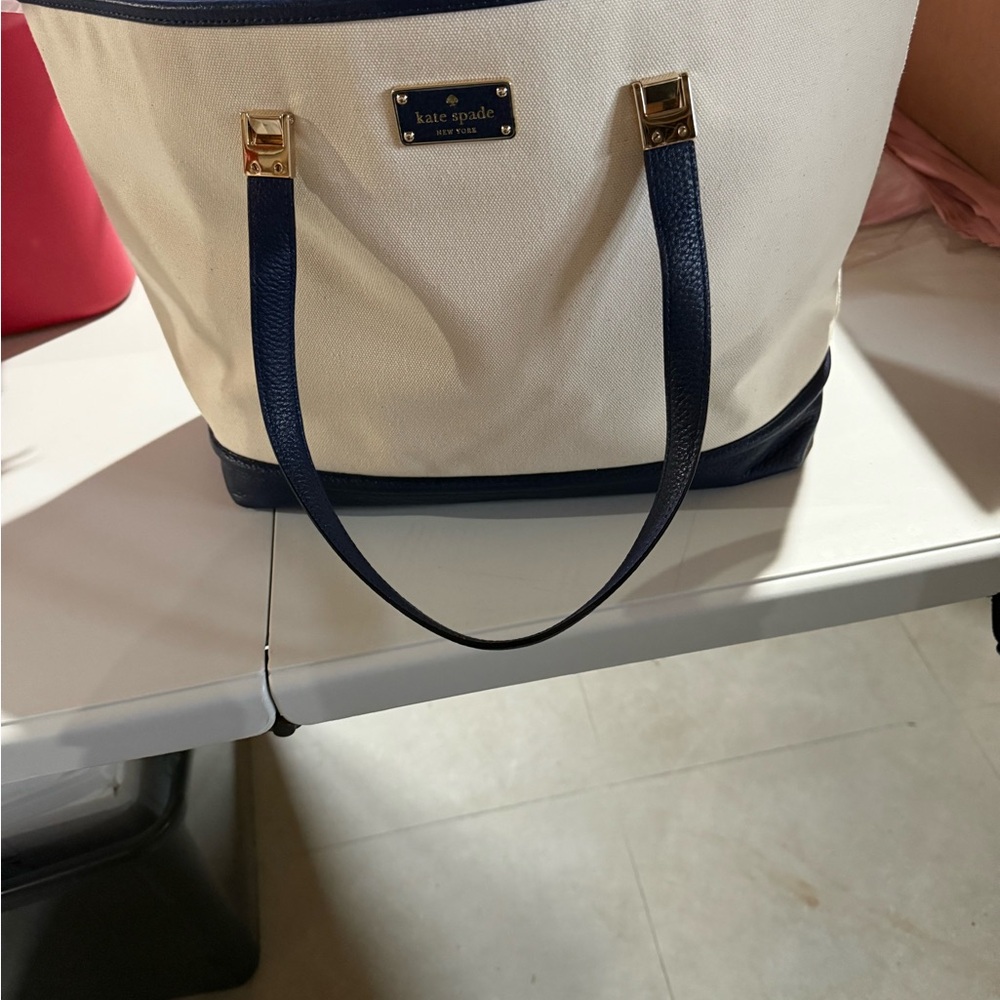 Kate Spade Cream and Navy Tote Bag